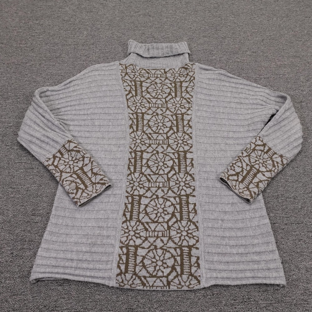 Krimson Klover Sweater Womens L Gray Geometric‎ Mock Neck 3/4 Sleeve Pullover